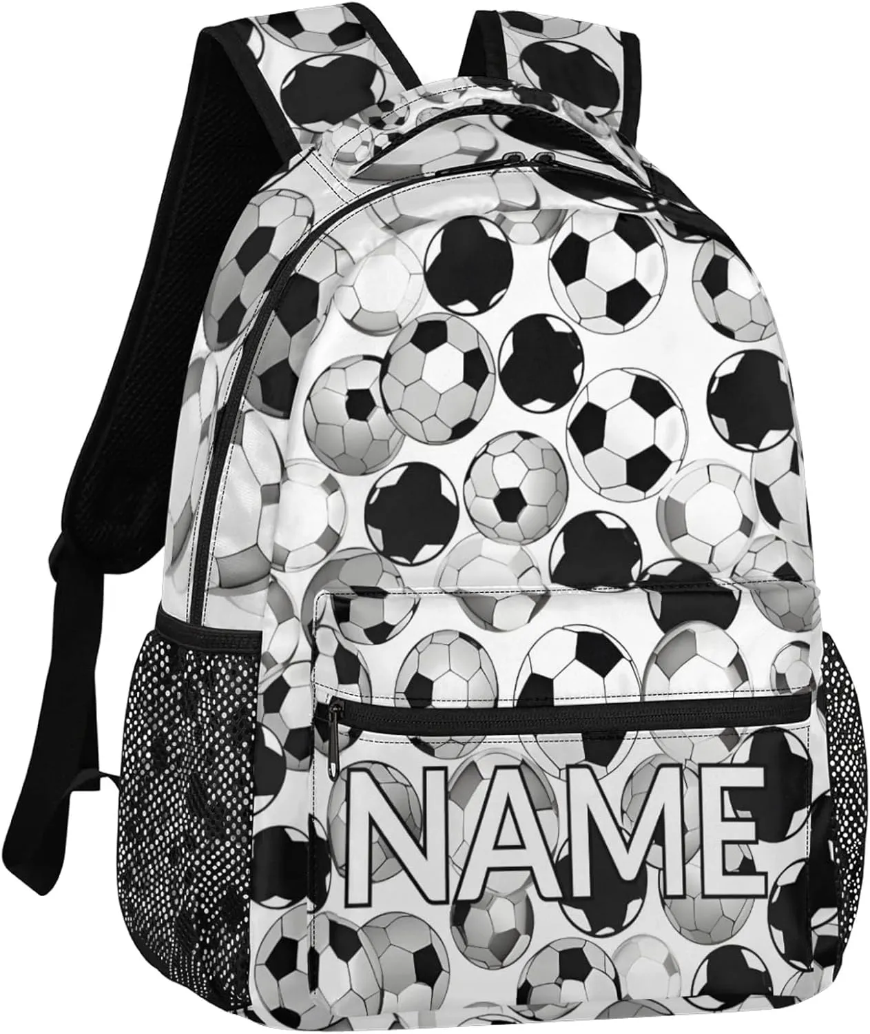 Custom Sports Soccer Backpack with Name Personalized Waterproof Casual Daypack Black White Customize Laptop Backpacks for Women Men