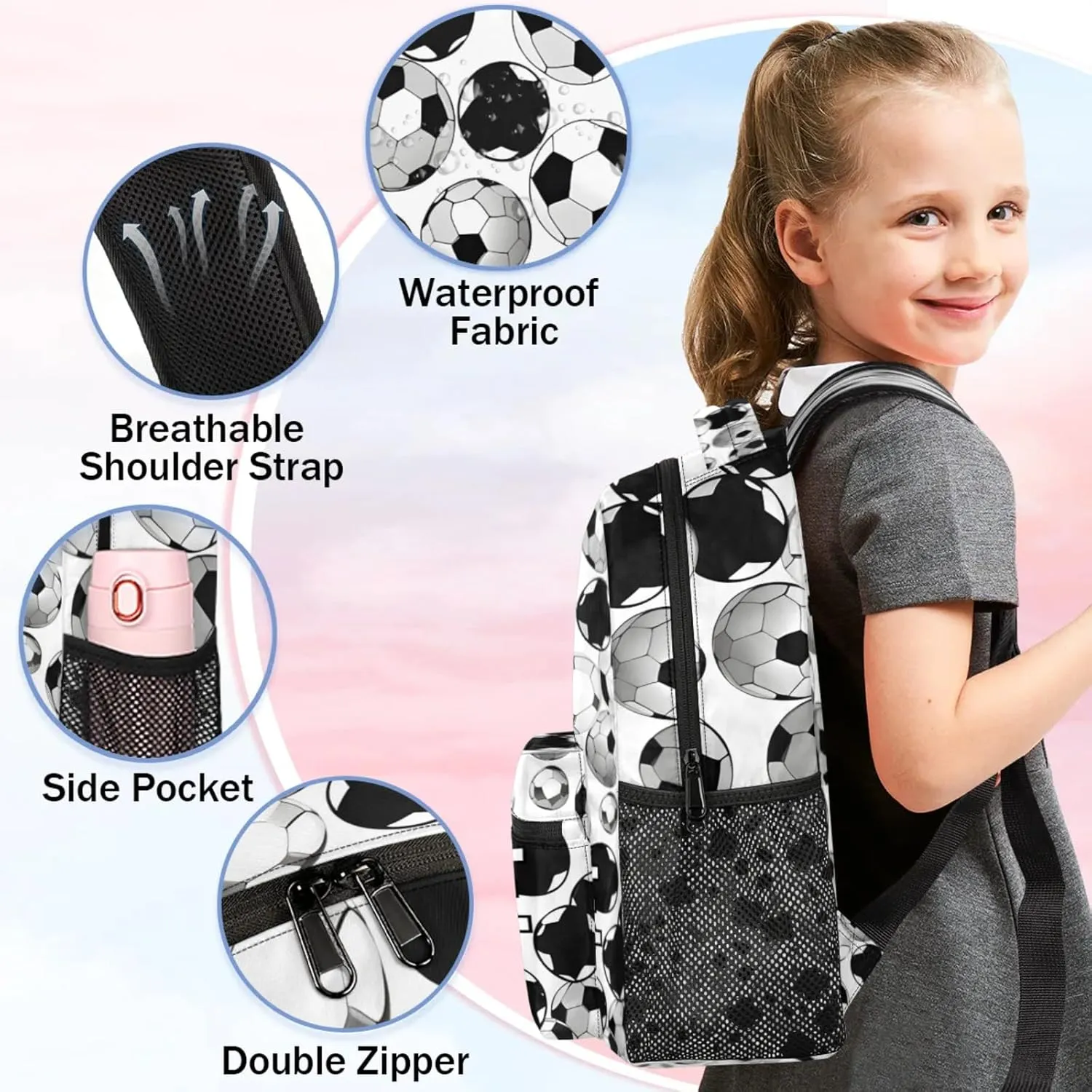 Custom Sports Soccer Backpack with Name Personalized Waterproof Casual Daypack Black White Customize Laptop Backpacks for Women Men