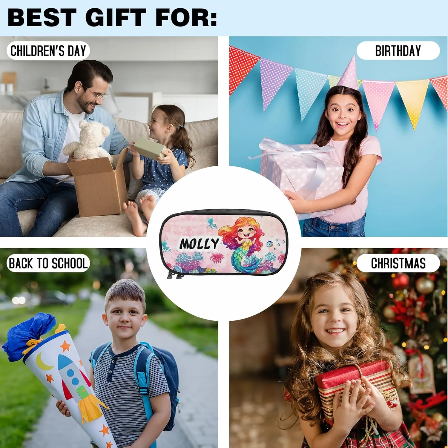 Custom Toddler Backpack for Teen Girls, Personalized Kids Backpacks for Preschool Kindergarten Elementary with Name, Customized Mermaid BookBags School Bag for Students Daughter Back to School Gifts