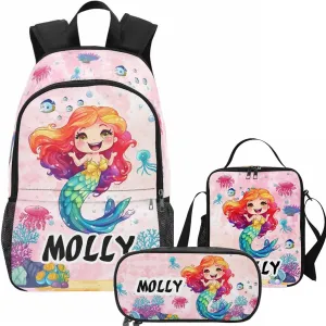 Custom Toddler Backpack for Teen Girls, Personalized Kids Backpacks for Preschool Kindergarten Elementary with Name, Customized Mermaid BookBags School Bag for Students Daughter Back to School Gifts