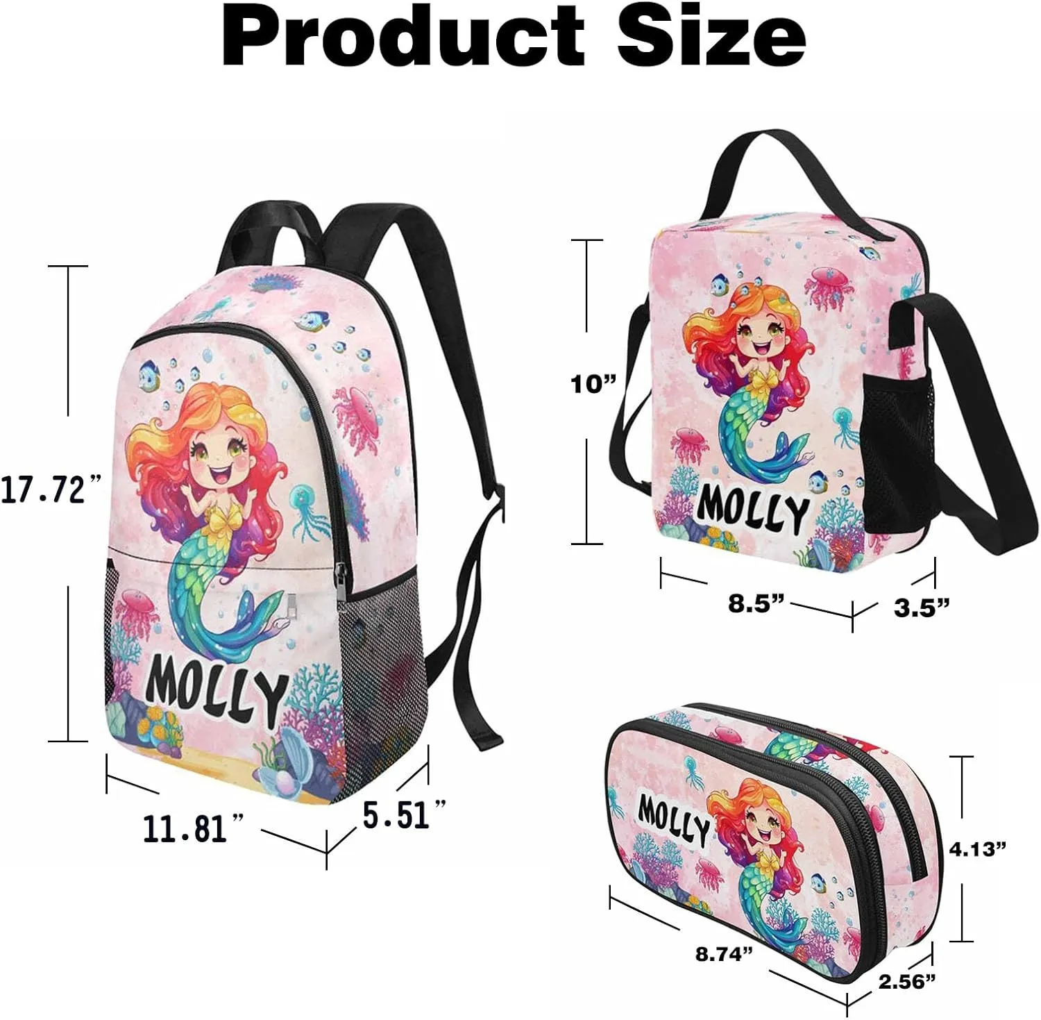Custom Toddler Backpack for Teen Girls, Personalized Kids Backpacks for Preschool Kindergarten Elementary with Name, Customized Mermaid BookBags School Bag for Students Daughter Back to School Gifts