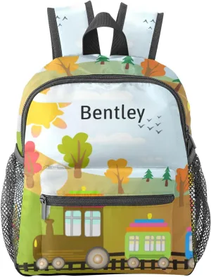 Custom Toddler Kids Bag,Train Tree Bird Personalized Preschool Backpack for Gift Boys Girl Nursery Bags