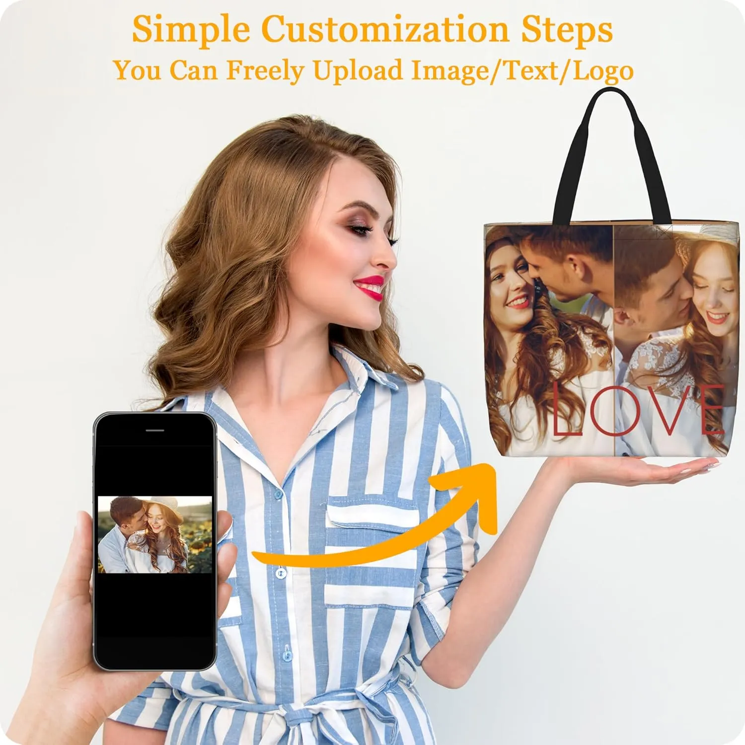 Custom Tote Bag Personalized Shoulder Bag Customize 1-4 Photo Text Logo Large Capacity Waterproof Bag