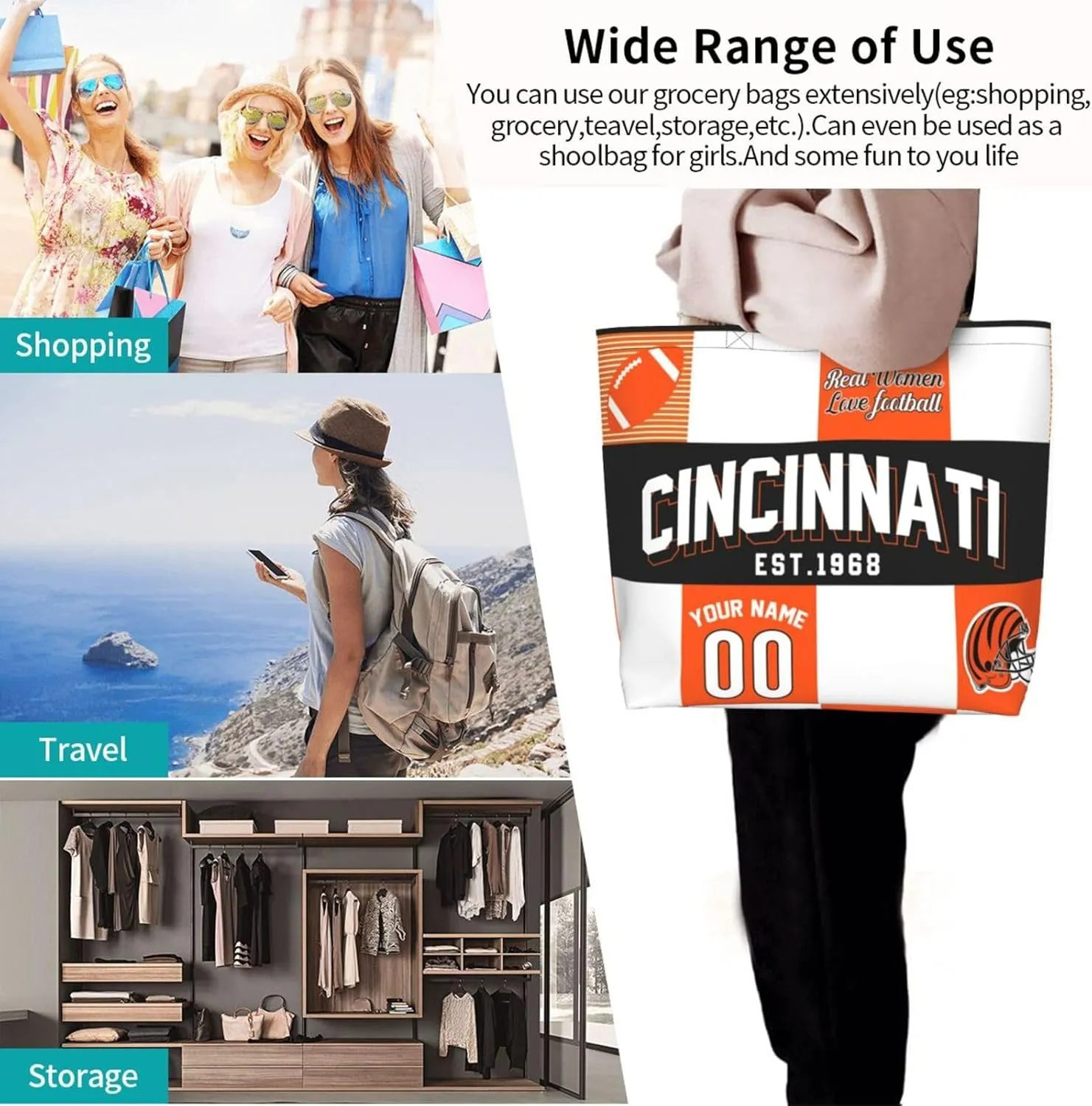 Custom Tote Bags Custom Football Bag Personalized Add Your Name and Number Shoulder Bag Beach Bag For Women Fans Gift