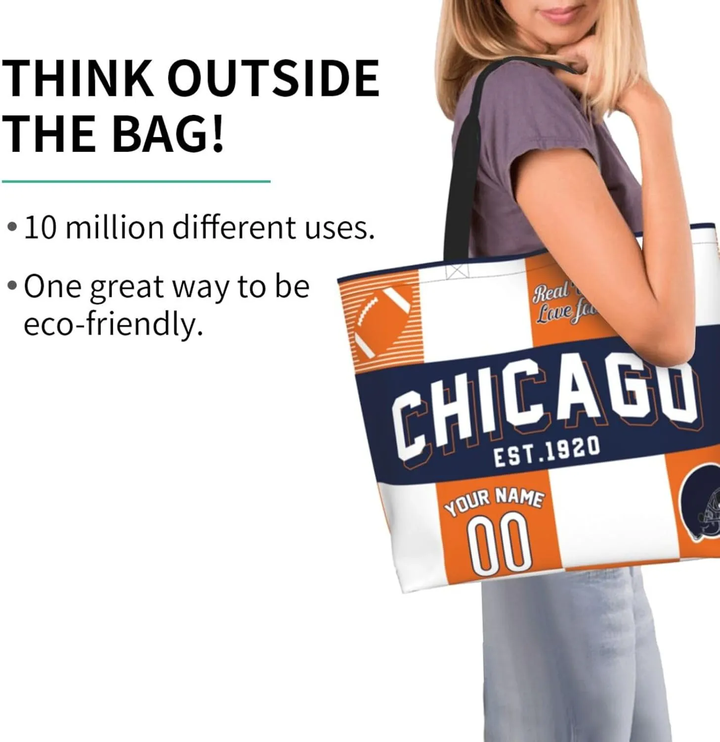 Custom Tote Bags Custom Football Bag Personalized Add Your Name and Number Shoulder Bag Beach Bag For Women Fans Gift