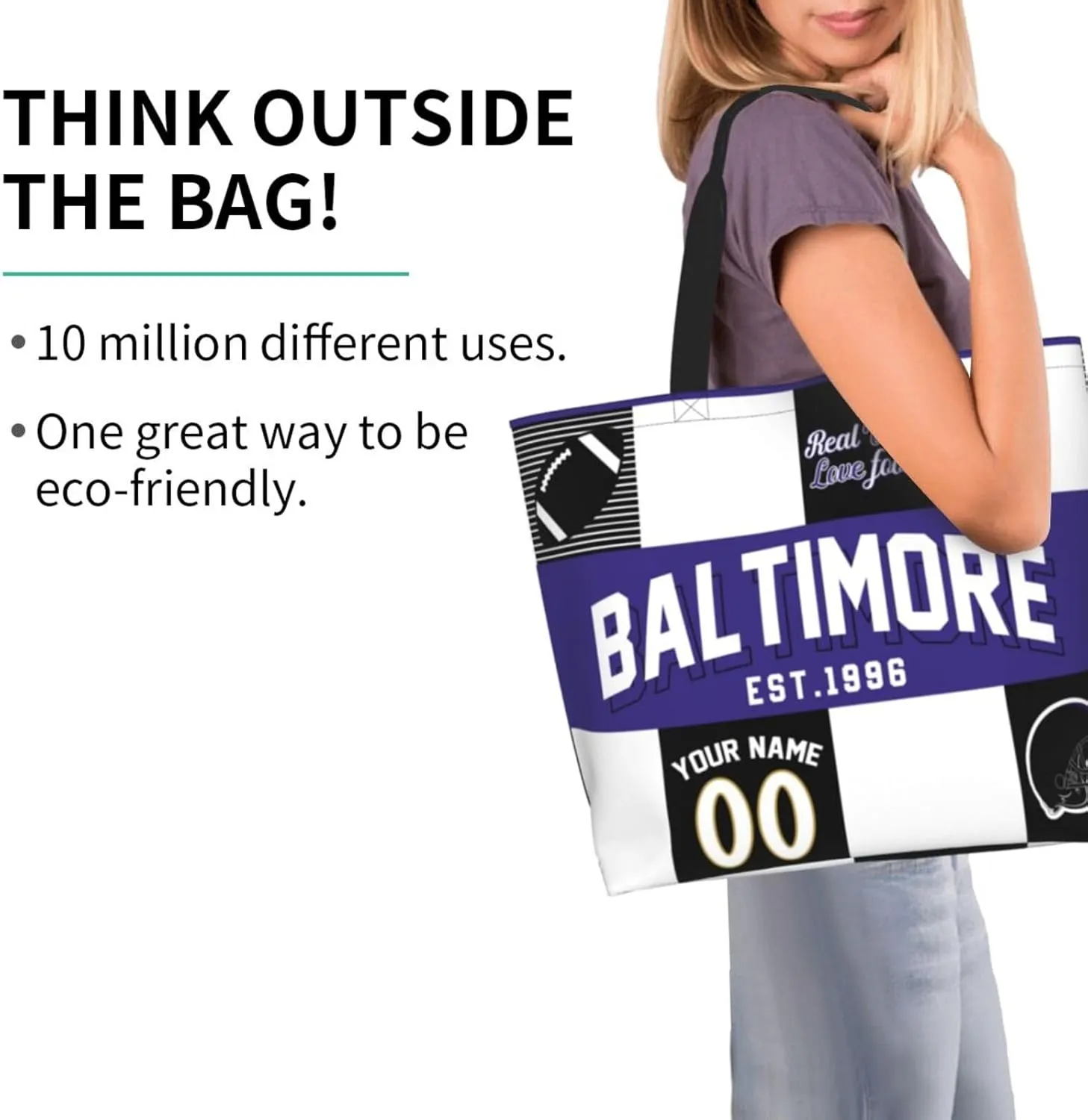 Custom Tote Bags Custom Football Bag Personalized Add Your Name and Number Shoulder Bag Beach Bag For Women Fans Gift