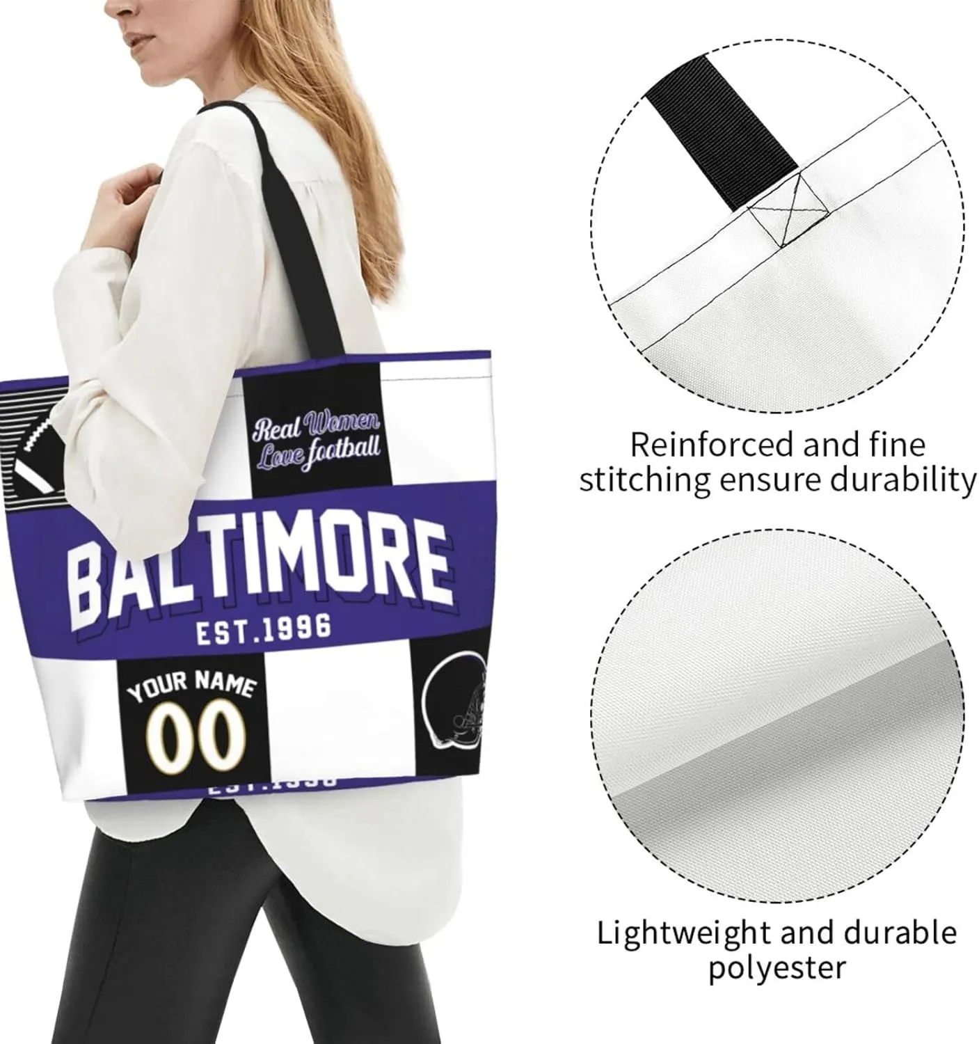 Custom Tote Bags Custom Football Bag Personalized Add Your Name and Number Shoulder Bag Beach Bag For Women Fans Gift
