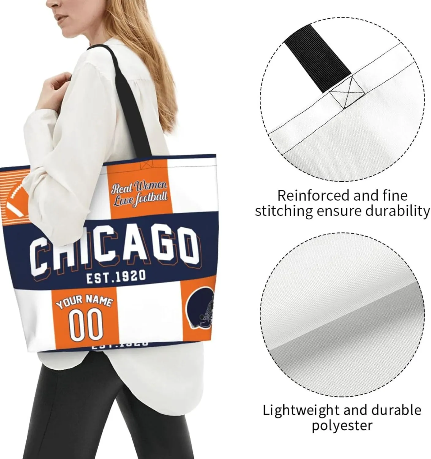 Custom Tote Bags Custom Football Bag Personalized Add Your Name and Number Shoulder Bag Beach Bag For Women Fans Gift
