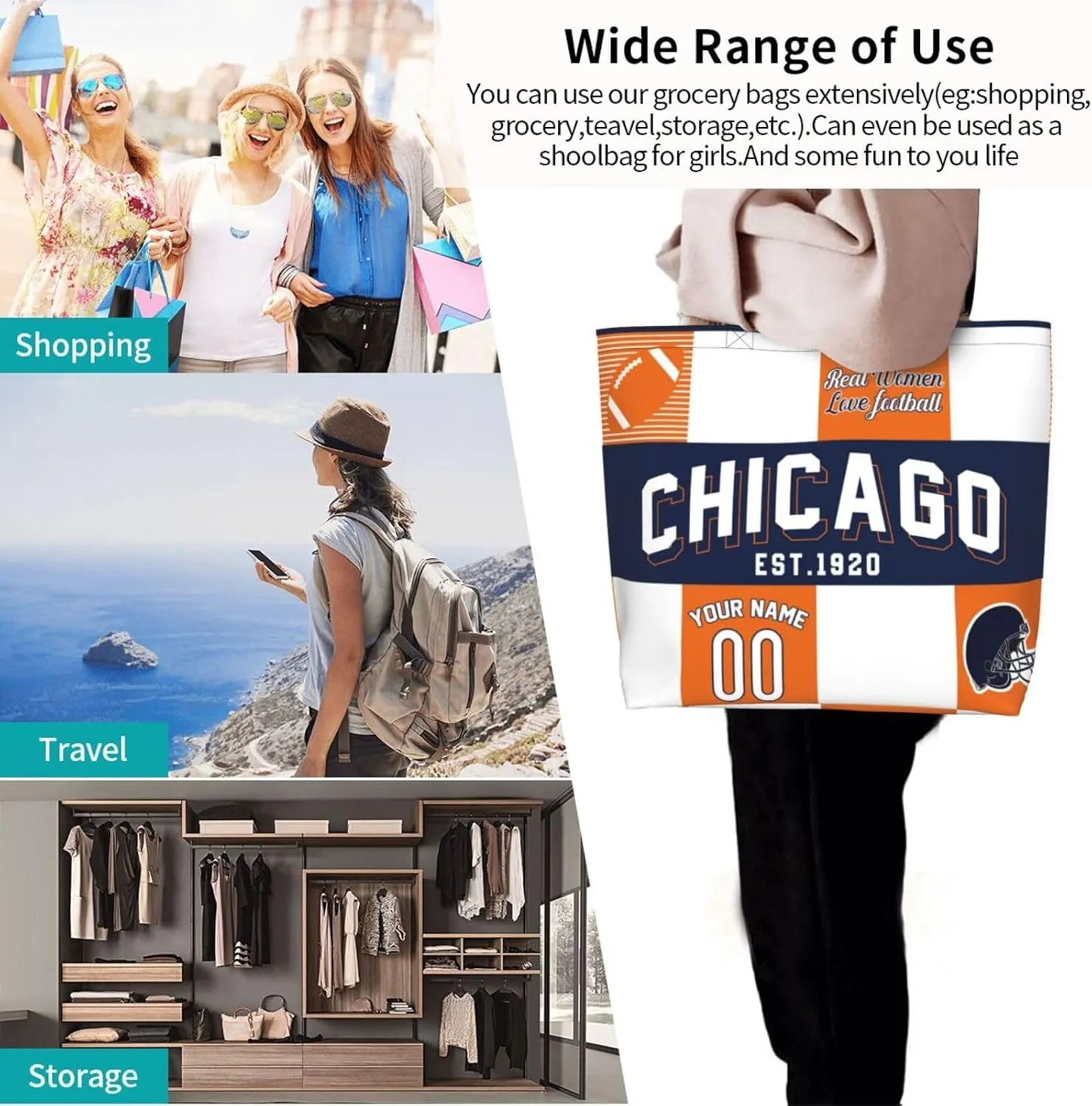 Custom Tote Bags Custom Football Bag Personalized Add Your Name and Number Shoulder Bag Beach Bag For Women Fans Gift