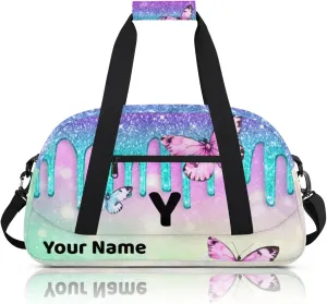 Custom Travel Gym Duffel Bag for Women Men Personalized Weekender Bag Carry On Tote Overnight Bag for Dance Sport Blue Cyan