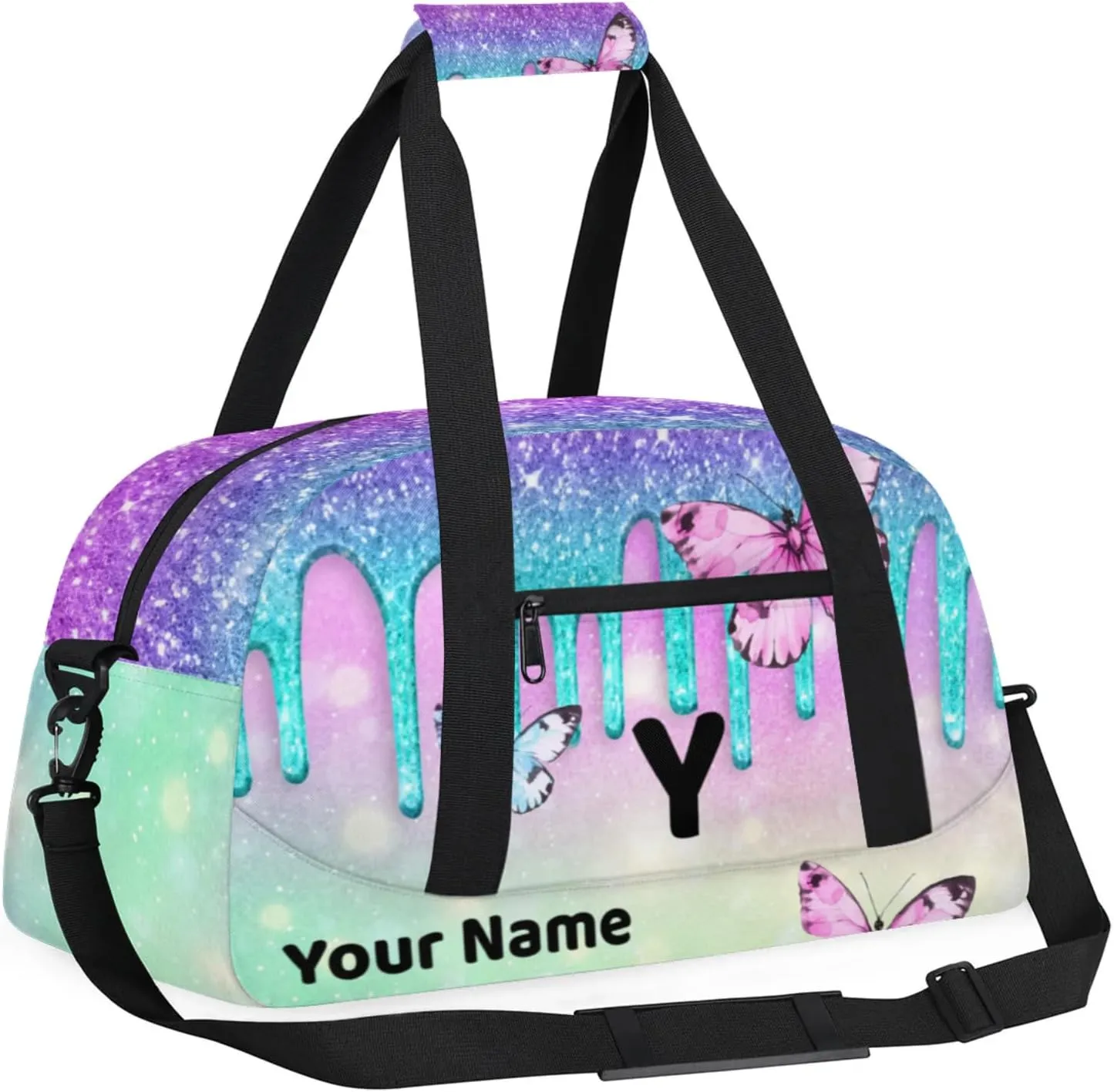 Custom Travel Gym Duffel Bag for Women Men Personalized Weekender Bag Carry On Tote Overnight Bag for Dance Sport Blue Cyan