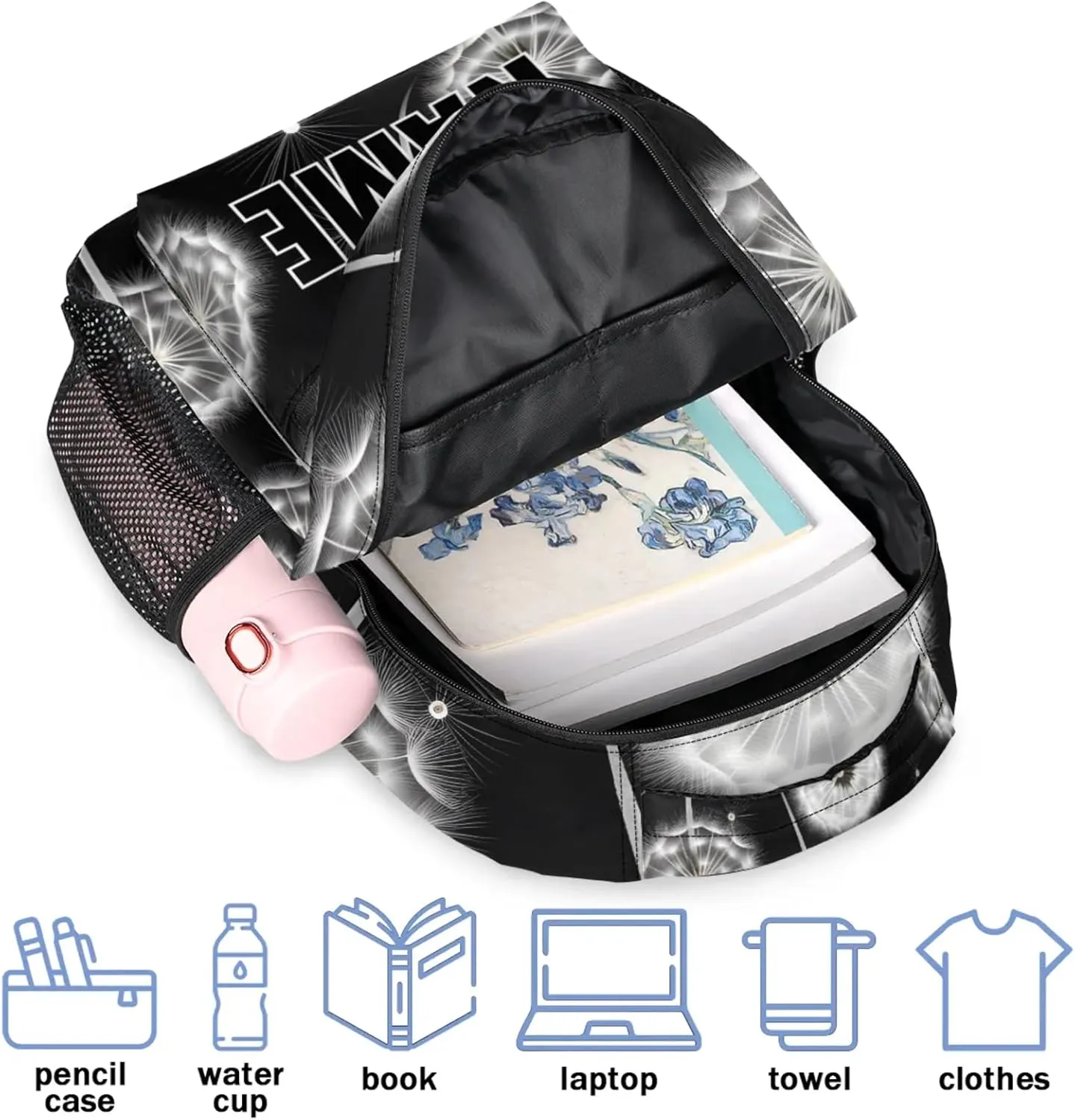 Custom Vintage Dandelion Backpack with Name Personalized Waterproof Casual Daypack Rustic Farm Plant Customize Laptop Backpacks for Women Men