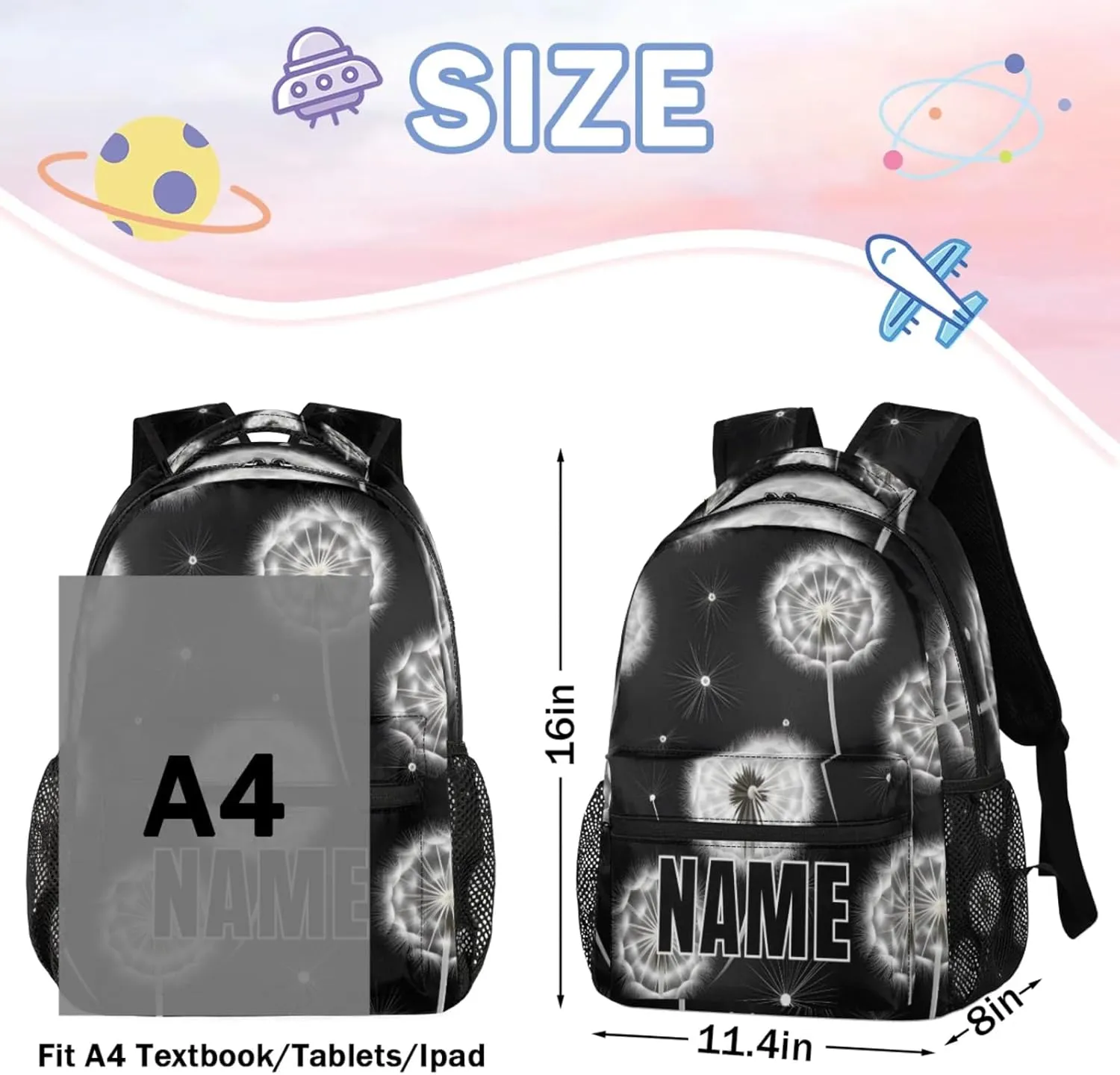 Custom Vintage Dandelion Backpack with Name Personalized Waterproof Casual Daypack Rustic Farm Plant Customize Laptop Backpacks for Women Men