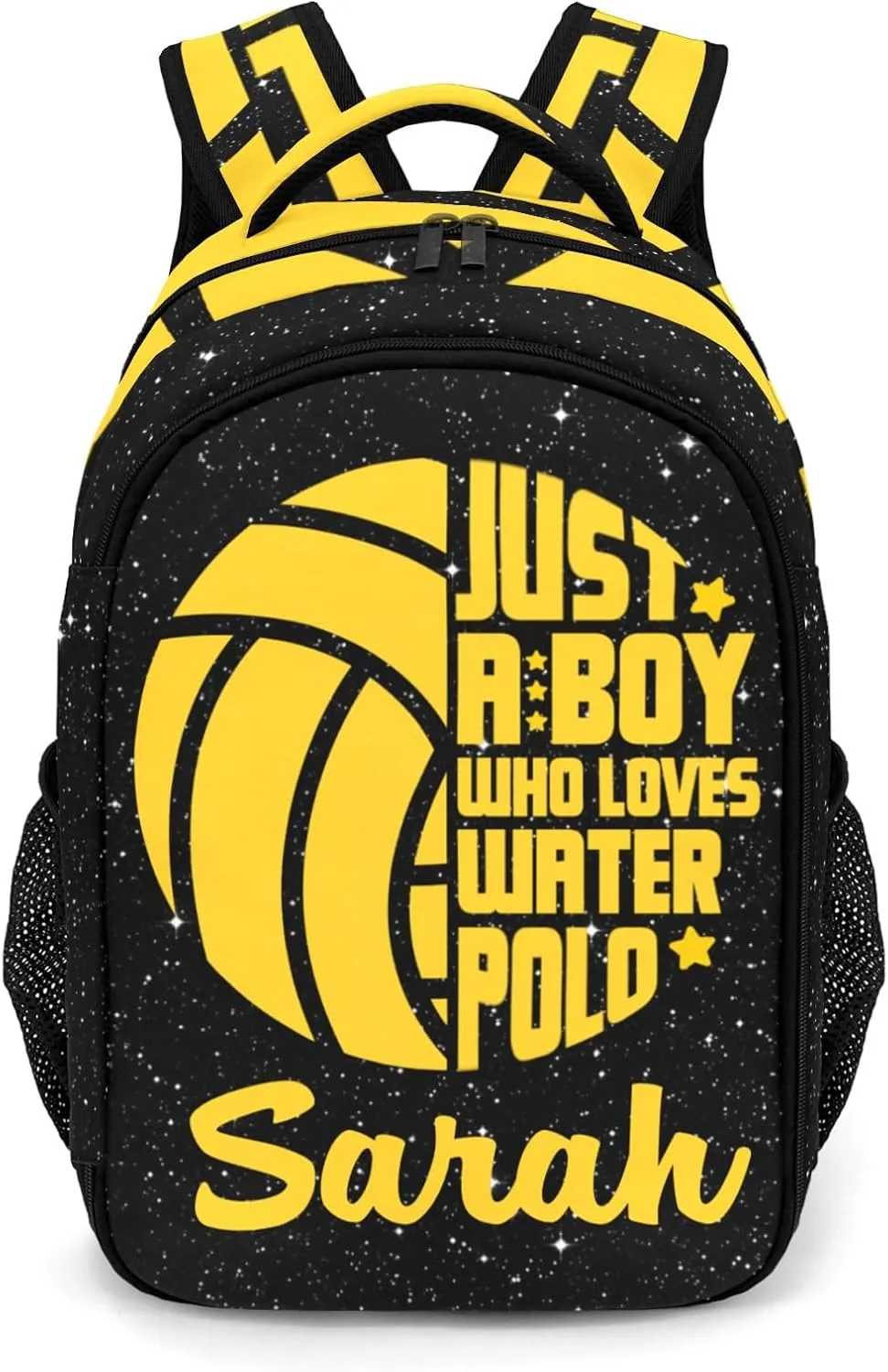 Custom Water Polo Boy Sport Backpack Name Casual Bag Book Pack Daypack for Women Men Camping Hiking Bling Glitter Print