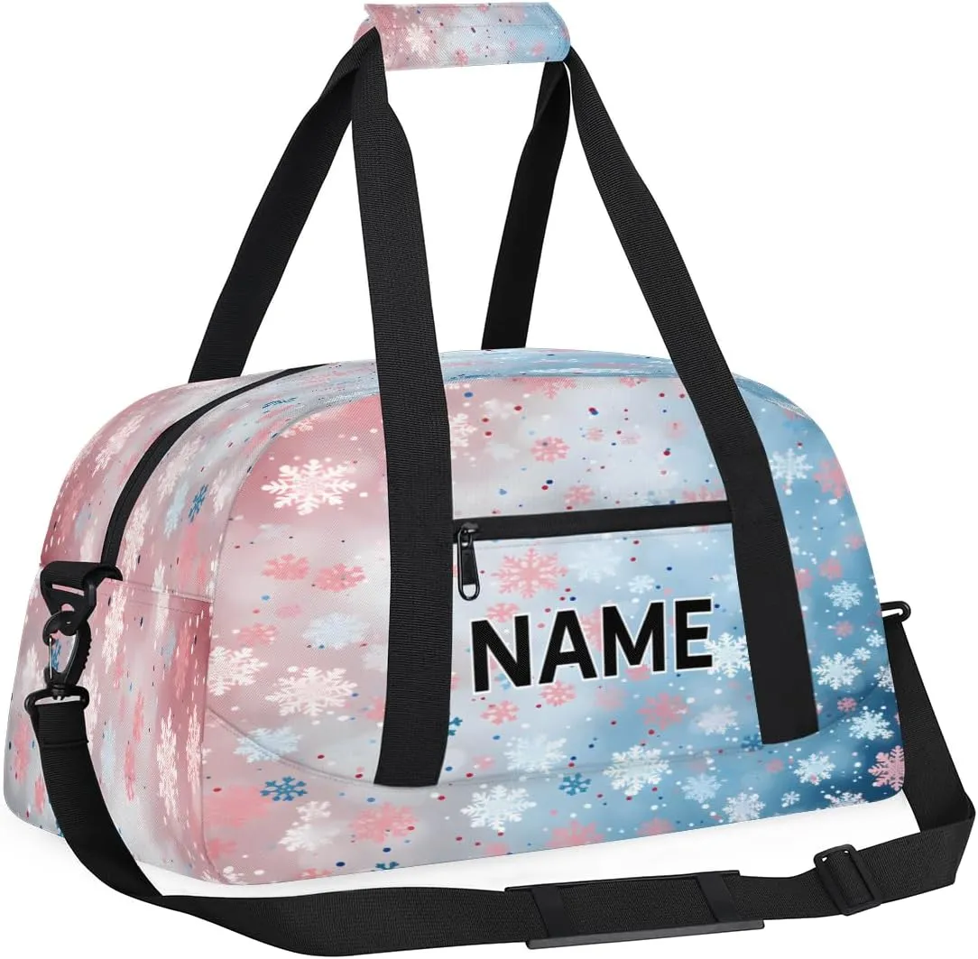 Custom Winter Snowflake Small Gym Bag 18 inch for Women Men Personalized Snowflakes Carry On Overnight Weekender Bag for Travel Work Dance Sport