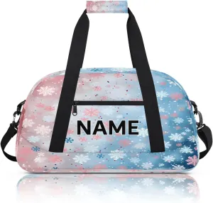 Custom Winter Snowflake Small Gym Bag 18 inch for Women Men Personalized Snowflakes Carry On Overnight Weekender Bag for Travel Work Dance Sport