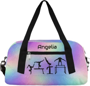 Customized Gymnastics Duffel Bags for Girls Personalized Dance Gym Bag Custom Name Weekender Overnight Duffel Bag Rainbow Gymnastics
