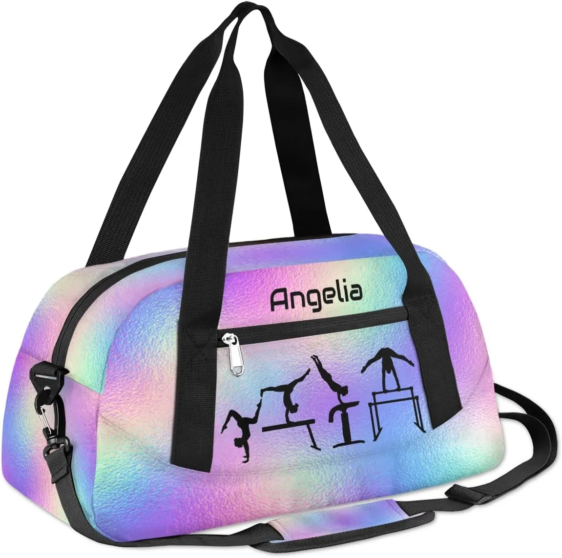 Customized Gymnastics Duffel Bags for Girls Personalized Dance Gym Bag Custom Name Weekender Overnight Duffel Bag Rainbow Gymnastics
