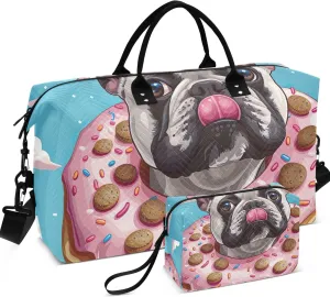Cute Adorable French Bulldog Duffle Bags Travel Cosmetic Bags Set of 2, Design Women Small Gym Bag Duffel for Traveling