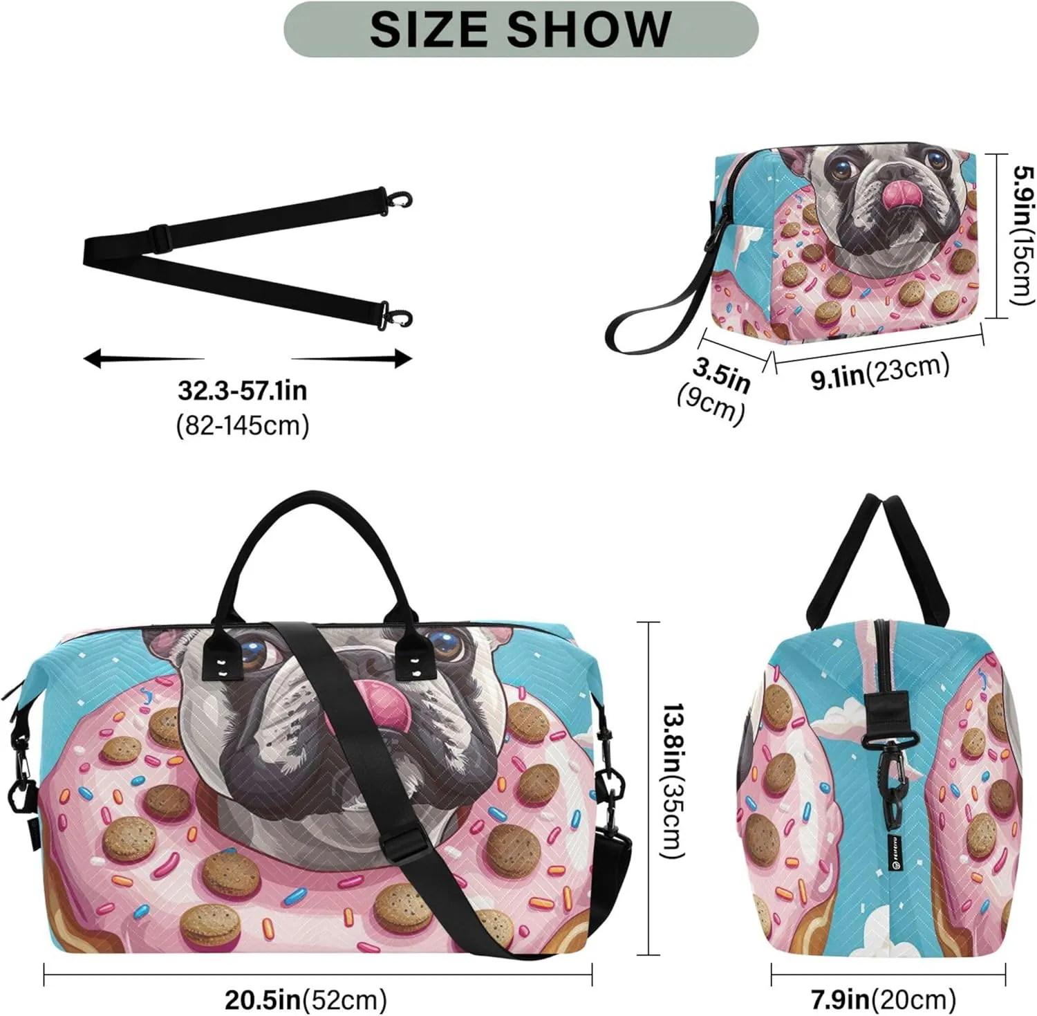 Cute Adorable French Bulldog Duffle Bags Travel Cosmetic Bags Set of 2, Design Women Small Gym Bag Duffel for Traveling