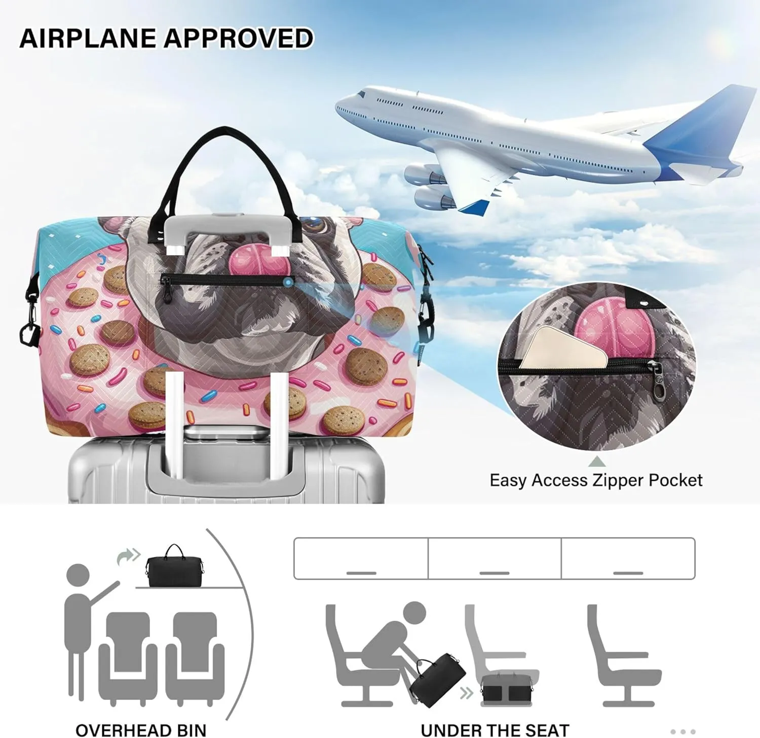 Cute Adorable French Bulldog Duffle Bags Travel Cosmetic Bags Set of 2, Design Women Small Gym Bag Duffel for Traveling