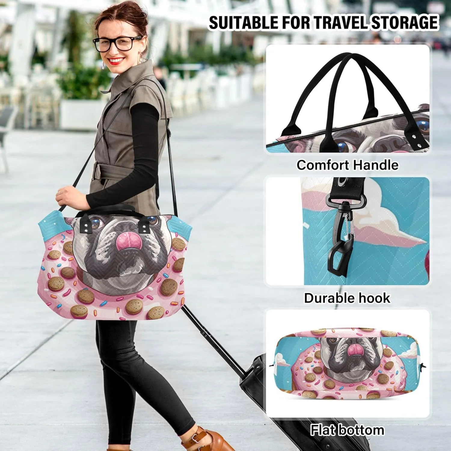 Cute Adorable French Bulldog Duffle Bags Travel Cosmetic Bags Set of 2, Design Women Small Gym Bag Duffel for Traveling