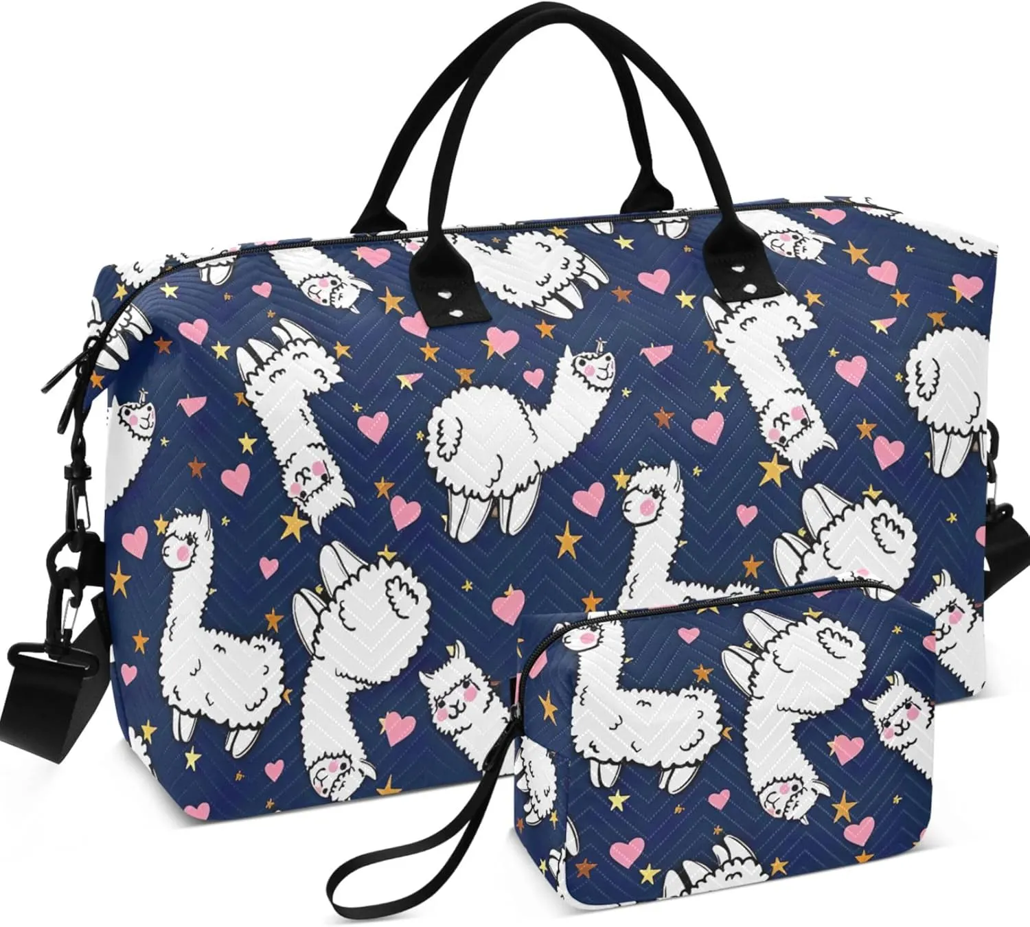 Cute Alpacas Hearts Duffel Bags for Traveling Toiletry Bags Set, Art Womens Gym Tote Bags Duffel for Traveling