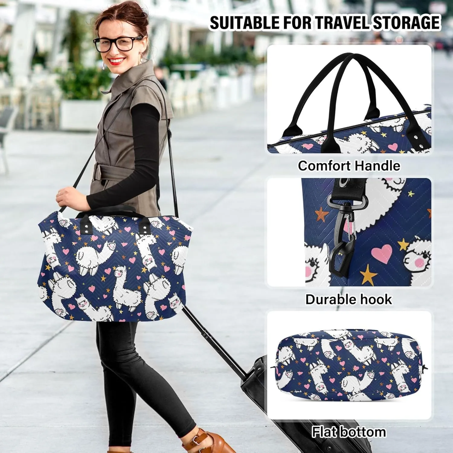 Cute Alpacas Hearts Duffel Bags for Traveling Toiletry Bags Set, Art Womens Gym Tote Bags Duffel for Traveling