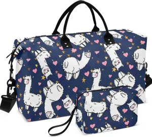 Cute Alpacas Hearts Duffel Bags for Traveling Toiletry Bags Set, Art Womens Gym Tote Bags Duffel for Traveling