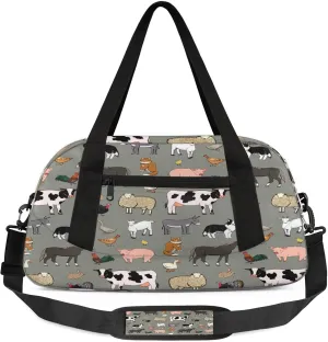 Cute Animal Cow Pattern Kids Duffel Bag Lightweight Waterproof Sports Gym Bag with Front Zipper Pocket Foldable Weekender Overnight Bag for School Practice Gymnastic Ballet