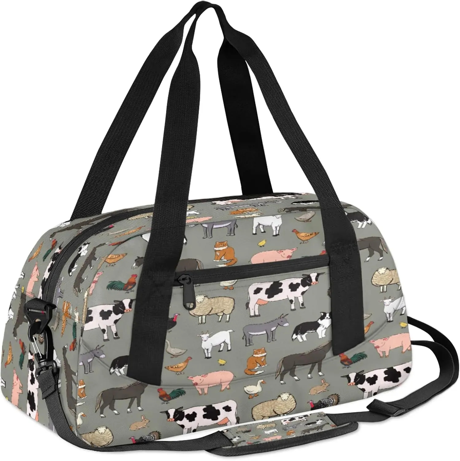 Cute Animal Cow Pattern Kids Duffel Bag Lightweight Waterproof Sports Gym Bag with Front Zipper Pocket Foldable Weekender Overnight Bag for School Practice Gymnastic Ballet