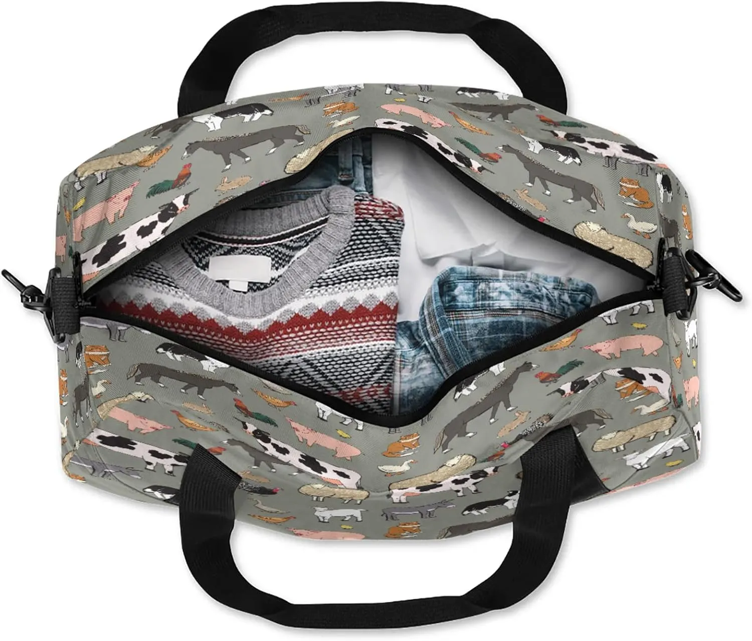 Cute Animal Cow Pattern Kids Duffel Bag Lightweight Waterproof Sports Gym Bag with Front Zipper Pocket Foldable Weekender Overnight Bag for School Practice Gymnastic Ballet
