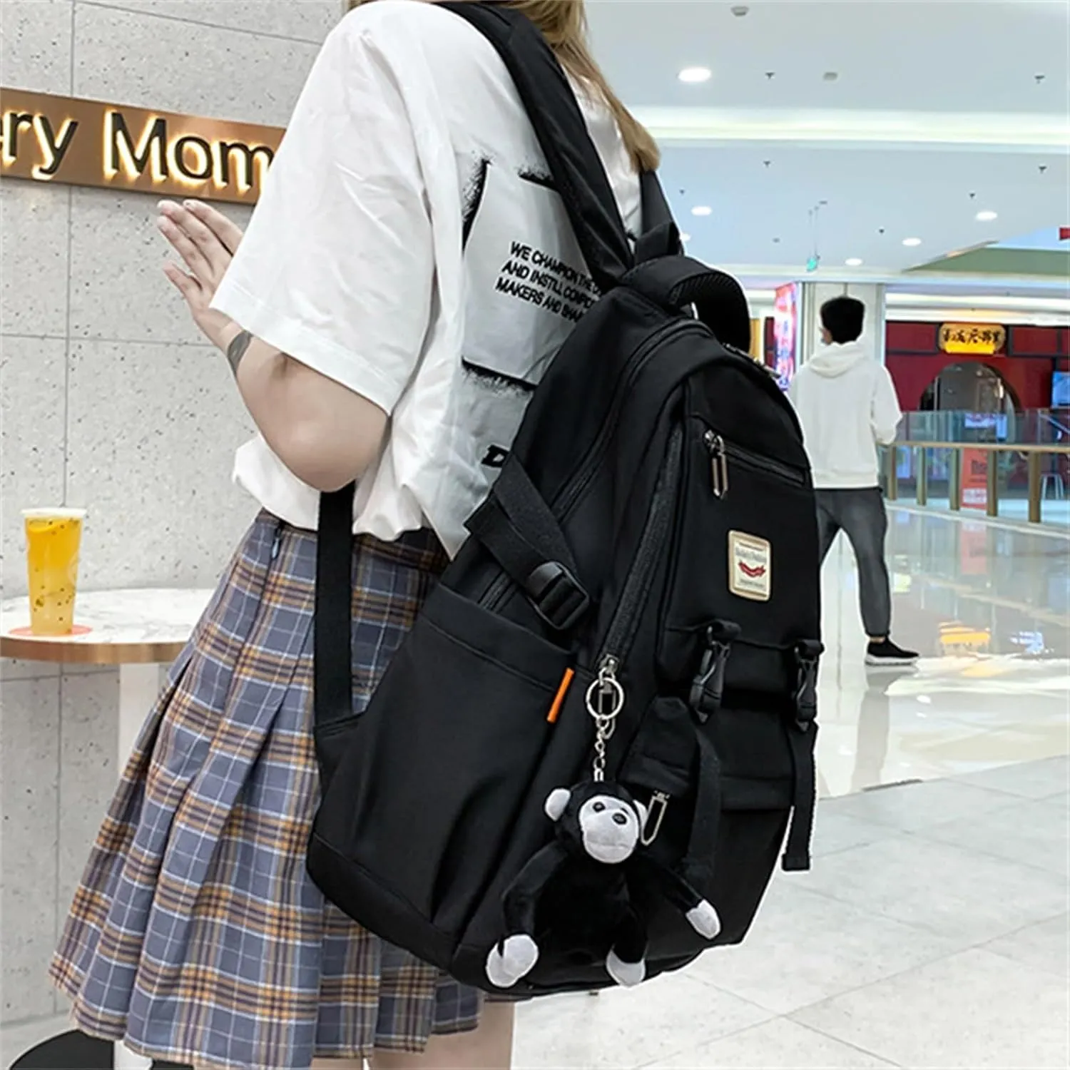 Cute Backpack Bag Large Capacity Nylon Waterproof Lightweight Bookbags Casual Laptop Daypack Work College Travel-Black