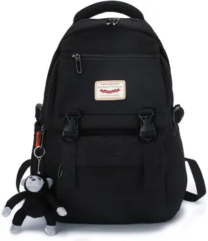 Cute Backpack Bag Large Capacity Nylon Waterproof Lightweight Bookbags Casual Laptop Daypack Work College Travel-Black