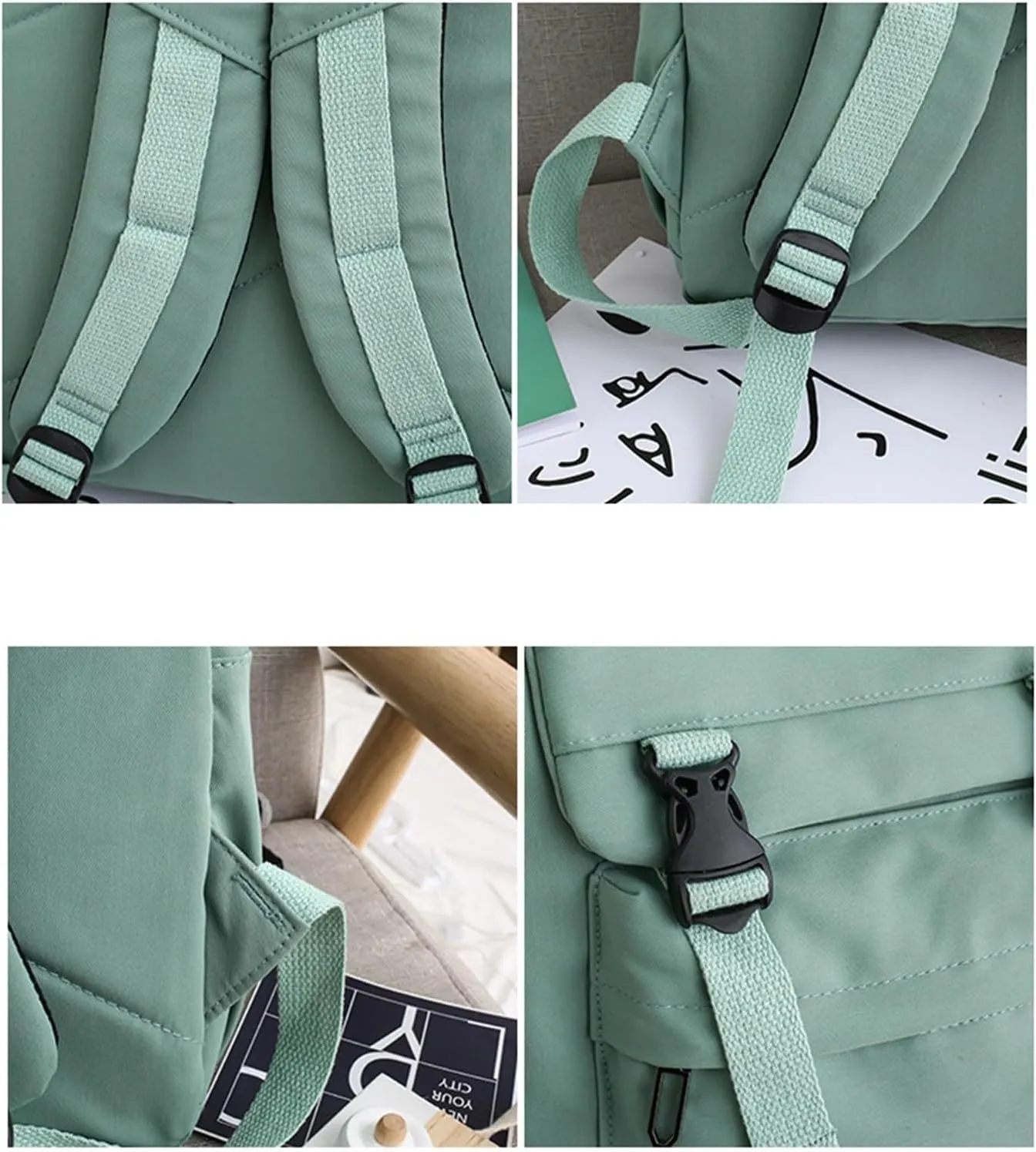 Cute Backpack Bag Large Capacity Nylon Waterproof Lightweight Bookbags Casual Laptop Daypack Work College Travel-Black