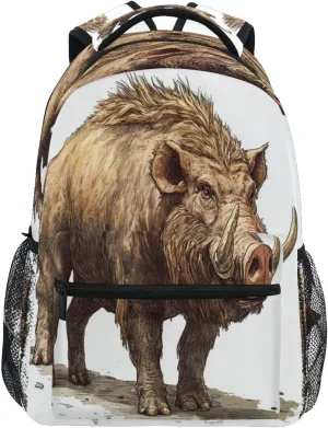 Cute Backpack for Teens Boys Girls Waterproof Outdoor Backpack with Chest Strap for Business Work College Travel Trip Aesthetic Warthog White