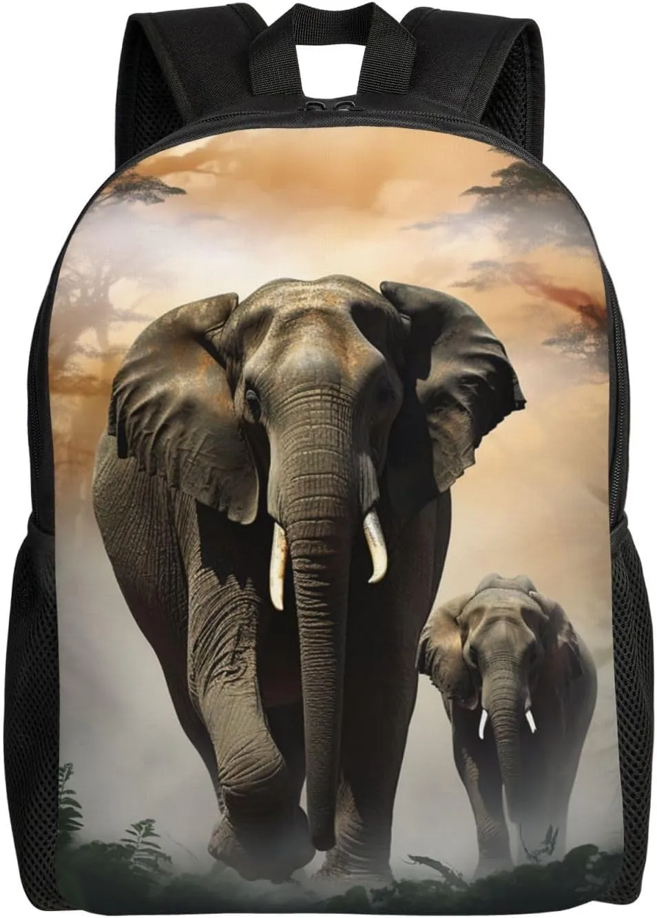 Cute Backpack Waterproof Lightweight Casual Daypack Elephant In The Fog Travel Laptop Bag For Women Men