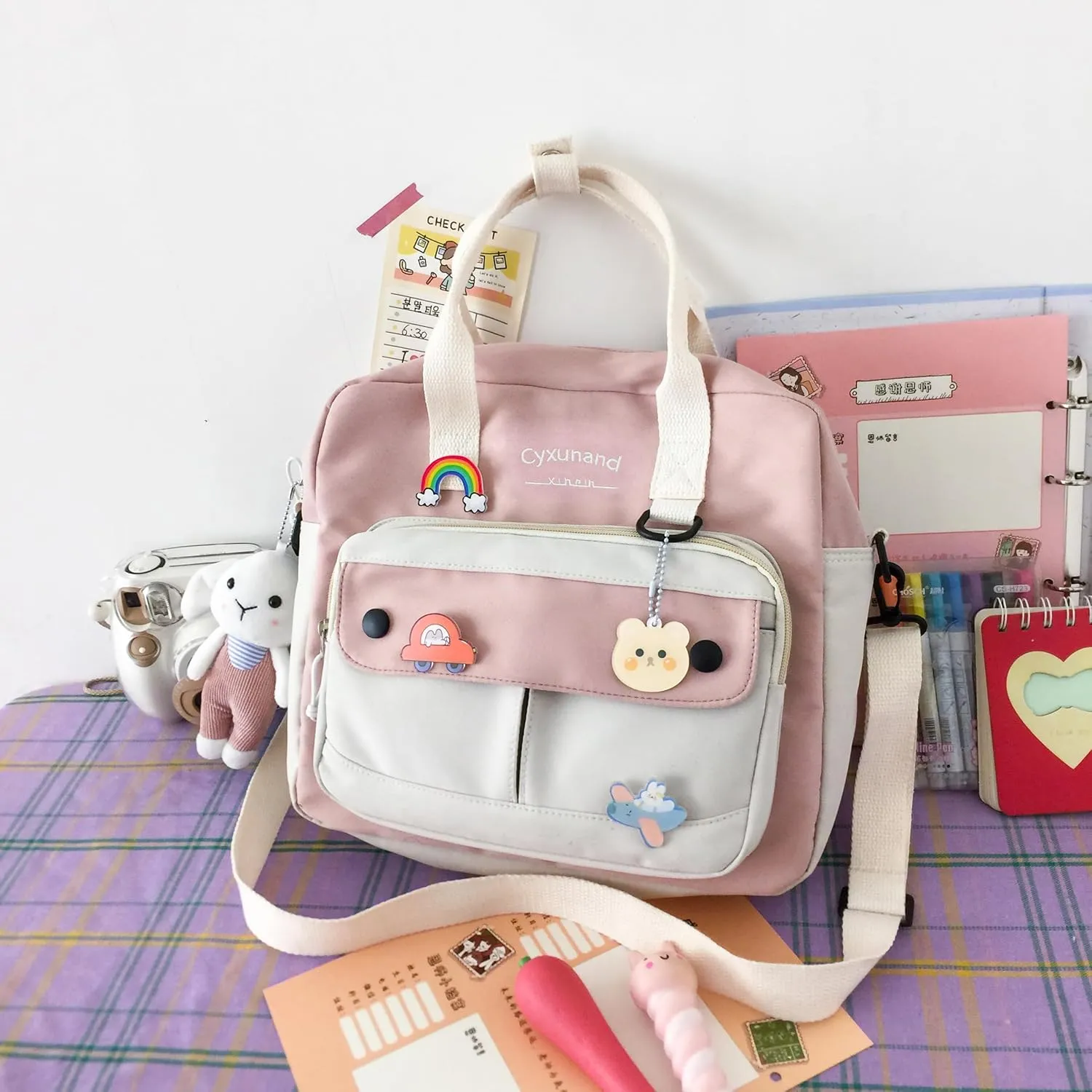 Cute Bags Kawaii Backpack Messenger Bag For School,Aesthetic Backpacks Multifunction Laptop Japanese Ita for Teen Girls Kids Lunch Totes