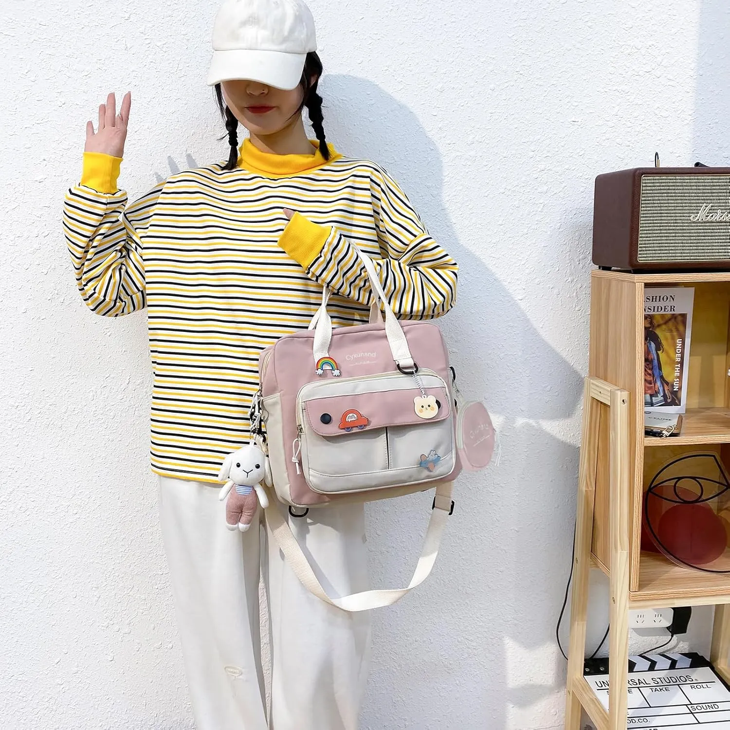 Cute Bags Kawaii Backpack Messenger Bag For School,Aesthetic Backpacks Multifunction Laptop Japanese Ita for Teen Girls Kids Lunch Totes