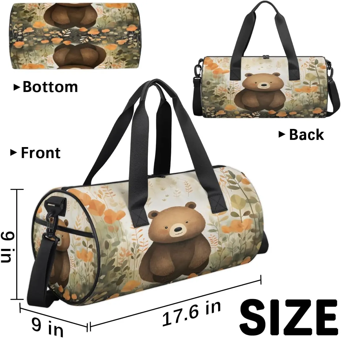 Cute Bear Gym Bag for Women Men Lightweight Weekender Travel Bag Stylish Duffle Bag for Gym Travel Overnight Carry On
