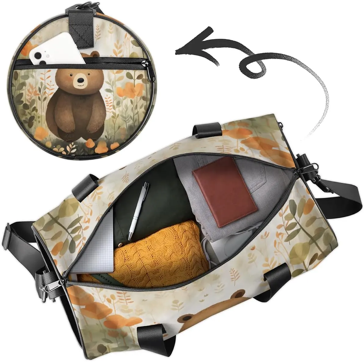 Cute Bear Gym Bag for Women Men Lightweight Weekender Travel Bag Stylish Duffle Bag for Gym Travel Overnight Carry On