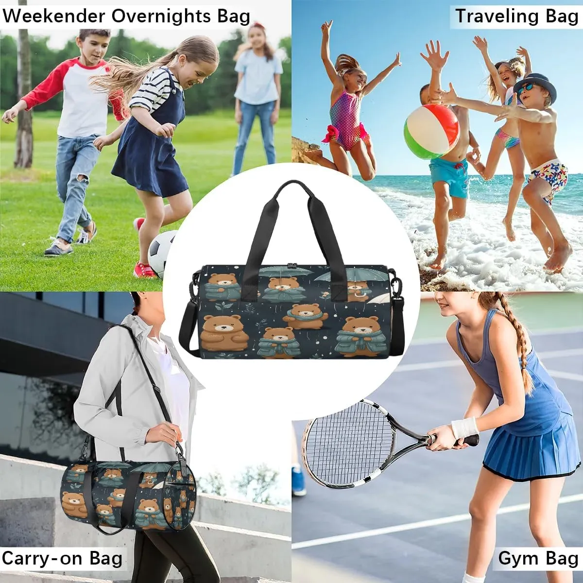 Cute Bears Gym Bag for Women Men Lightweight Weekender Travel Bag Stylish Duffle Bag for Gym Travel Overnight Carry On