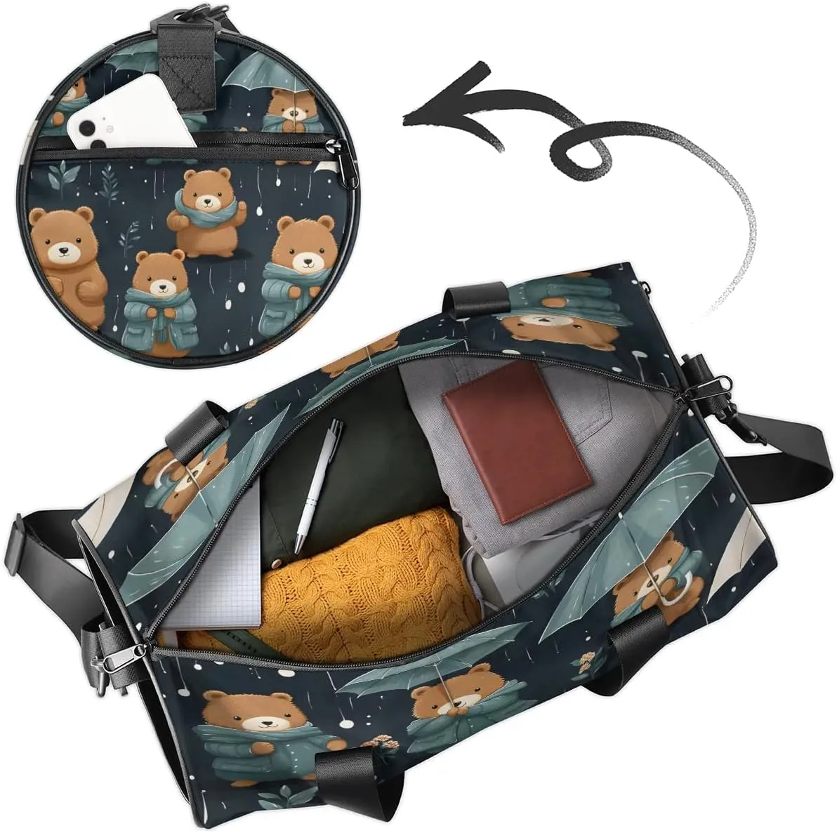 Cute Bears Gym Bag for Women Men Lightweight Weekender Travel Bag Stylish Duffle Bag for Gym Travel Overnight Carry On