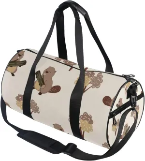 Cute Beavers and Trees Duffle Bag for Women Men Gym Fitness Bag Sports Travel Workout Gymnastics Dance Bag