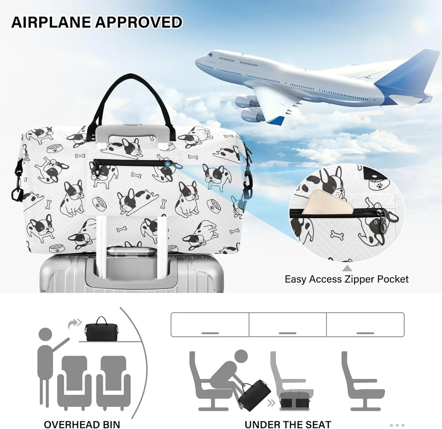 Cute Bulldog Duffel Bag Womens Toiletry Bag Set, Print Women Tote Gym Bag Carry on Tote