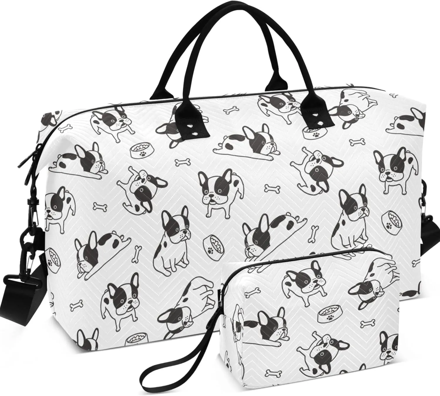 Cute Bulldog Duffel Bag Womens Toiletry Bag Set, Print Women Tote Gym Bag Carry on Tote