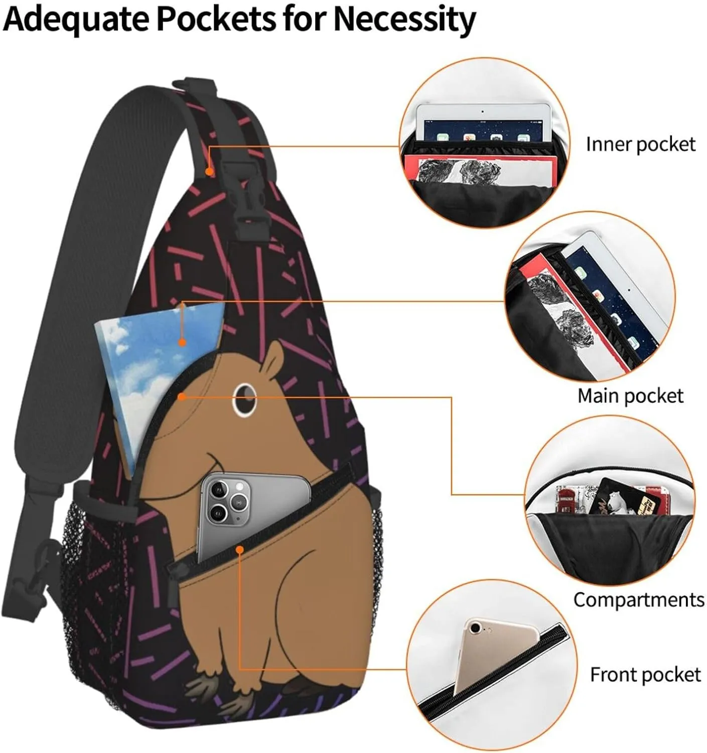 Cute-Capybara-Animal Small Crossbody Backpack Sling Bag For Men Women Mini One Shoulder Chest Bags Gym Sport Travel Hiking Daypack