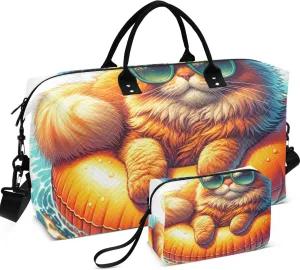 Cute Cat Funny Duffle Bags Travel Makeup Bag Set of 2, Animals Small Duffle Bag Carry on Tote