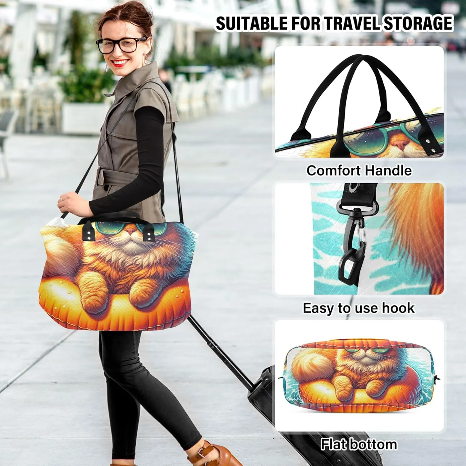 Cute Cat Funny Duffle Bags Travel Makeup Bag Set of 2, Animals Small Duffle Bag Carry on Tote