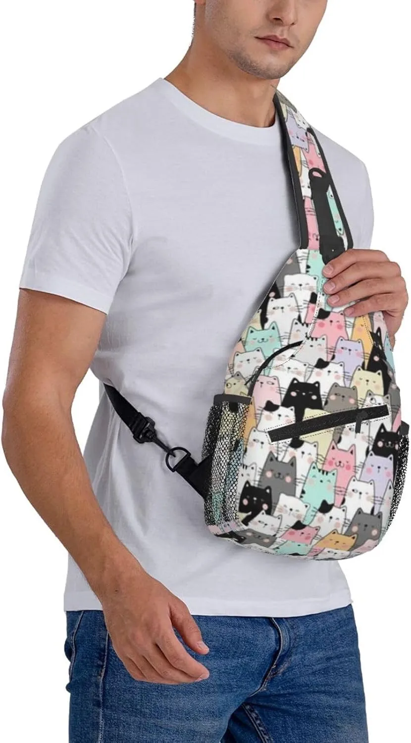 Cute Cat Sling Backpack,Fashion Shoulder Bags Adjustable Crossbody Chest Bag for Women Men Travel Hiking Daypack